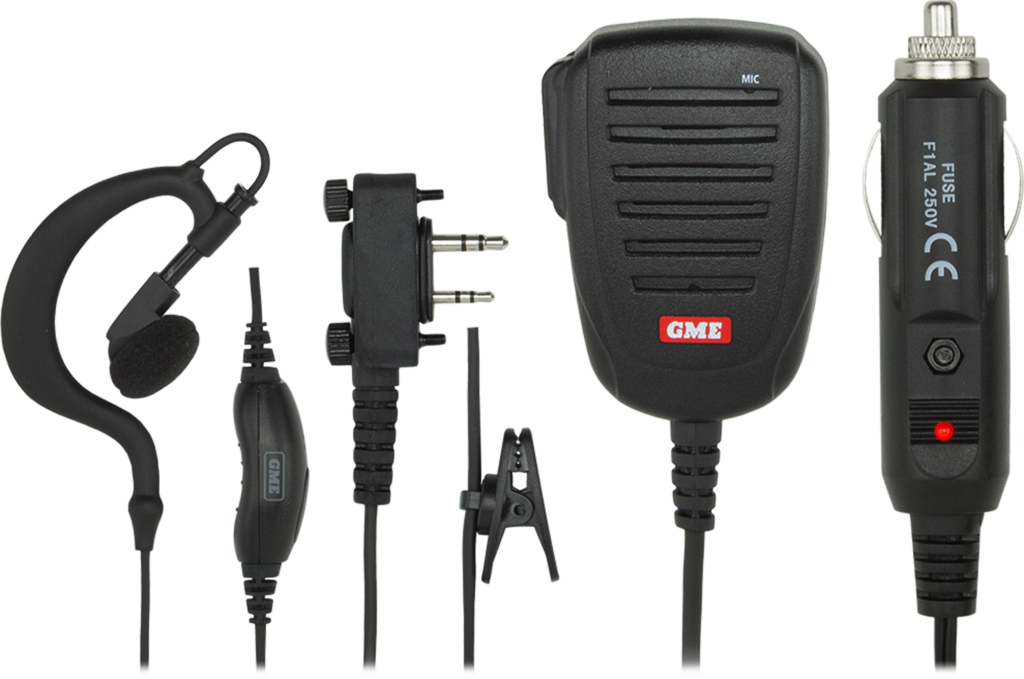 GME ACC6160 accessory kit with speaker microphone, earpiece microphone and 12V vehicle charger for TX6160X and TX6165X radios