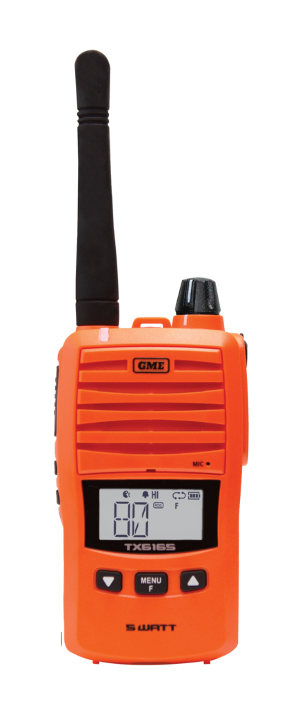 GME TX6165XO blaze orange 5W UHF CB handheld radio with IP67 waterproof protection