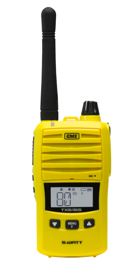 GME TX6165XY yellow 5W UHF CB handheld radio with IP67 waterproof protection