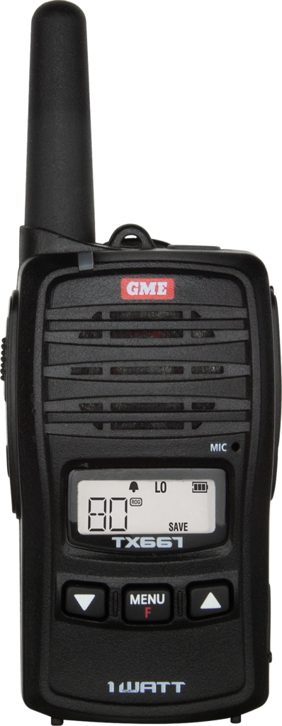 GME TX667 compact 1W UHF CB handheld radio with USB charging