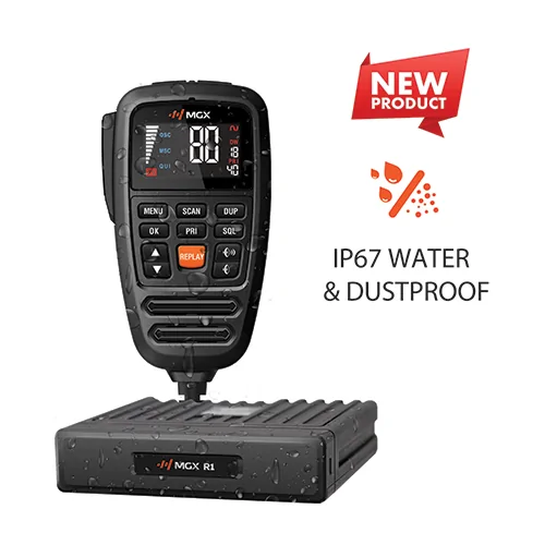 MGX R1 IP67 waterproof UHF LMR and CB mobile radio with active noise cancelling microphone